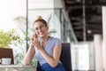 Business woman using smartphone in office Royalty Free Stock Photo