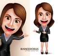 Business Woman Vector Character with Friendly Smile Showing Presentation