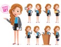 Business woman vector characters set. Businesswoman business character standing and talking.