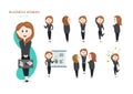 Business woman, vector, pretty girls cartoon character collection set, working office, money and richness