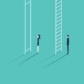 Business woman versus man corporate ladder career concept vector illustration.