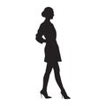 Businesswoman walking in high heels shoes and mini skirt, side view, isolated vector silhouette. Business people, model Royalty Free Stock Photo