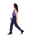 Business woman walking side view vector isolated. Royalty Free Stock Photo