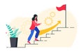 Business woman walking up stairs to their goal. In progress. Move up motivation, the path to the target`s achievement. Royalty Free Stock Photo