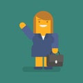 Business woman waving hand holding suitcase and smiling. Vector character Royalty Free Stock Photo