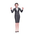 Business woman wear black skirt and blazer doing winning gesture