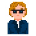 Business woman wearing glasses pixel character. Character for video game. Vector, isolated. Royalty Free Stock Photo