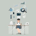 Business woman at work financial. Flat design illustration