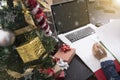 Business woman working on desk office concept office christmas Royalty Free Stock Photo