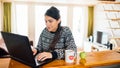 Business woman working from home on laptop computer.Checking email.Working from distance.Online business career.Writer editor. Royalty Free Stock Photo