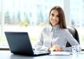 Business woman working on laptop computer Royalty Free Stock Photo