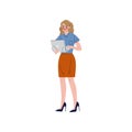 Business Woman Working with Laptop, Office Employee, Entrepreneur or Manager Character Vector Illustration