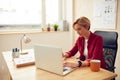 Business Woman Working At Office. Focused Lady Using Laptop Writing Notes Royalty Free Stock Photo
