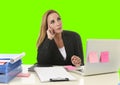 Business woman working at office laptop computer isolated green chroma key screen Royalty Free Stock Photo