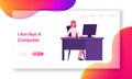 Business Woman Working on Personal Computer at Office Workplace Website Landing Page. Hardwork Employee Royalty Free Stock Photo