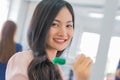 Business woman working and writing on the glass board in office. Lifestyle female work concept. depressed businesswoman Royalty Free Stock Photo