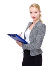 Business woman write on clipboard Royalty Free Stock Photo