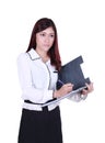 Business woman write information on clipboard Royalty Free Stock Photo