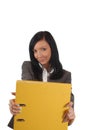 Business woman with yellow file Royalty Free Stock Photo