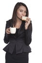 Business woman young pretty drinking coffee and breakfast Friend Royalty Free Stock Photo