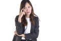 Business women in business suit so stressed out on pure white background Royalty Free Stock Photo