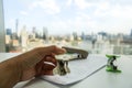 business women hold white staple remover on documents Royalty Free Stock Photo