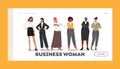 Business Women Landing Page Template. Diverse Female Characters Stand in Row. Confident Caucasian, African, Asian, Arab