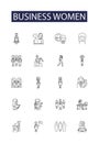Business women line vector icons and signs. happy, office, businesswoman, professional, young, people, person,beautiful