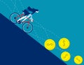 Business women ride bicycle on the coins that fall. Concept business financial vector illustration, Coin & Currency