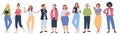 Business women set. Diverse women in business and casual clothes with phones, laptops and notebooks. Female office workers