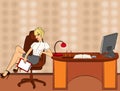 Business women sits in a chair in office
