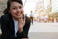 Business women smile portrait and relaxation after work on walking street. Royalty Free Stock Photo