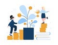 Business women watering money tree, flat cartoon vector illustration isolated. Royalty Free Stock Photo