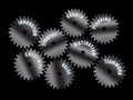 Business words written on shiny metal gears with black background. Concept collage for inspirational template or presentation