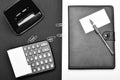 Business and work concept. Calculator, hole punch and organizer as work and business concept Royalty Free Stock Photo