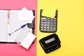 Business and work concept: calculator and stationery Royalty Free Stock Photo