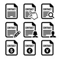 Business or work contract signing icons set