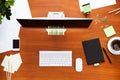 Business work desk with computer and supplies modern office background Royalty Free Stock Photo