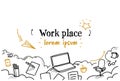 Business work desktop laptop workplace desk concept sketch doodle horizontal isolated copy space