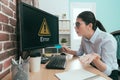 Business worker woman looking at error information