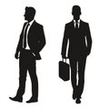 business workers with briefcase vector illustration. Business man silhouette vector illustration.