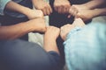 Business workers with hands bumping fists. Teamwork partnership fist bump finish dealing mission.Business workers with hands Royalty Free Stock Photo