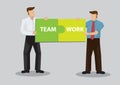 Business workers holding Jigsaw Puzzles with Text Teamwork Cartoon Vector Illustration Royalty Free Stock Photo