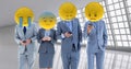 Business workers receiving a bad notice . Emoji heads.