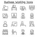 Business working icon set in thin line style