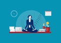 Business yoga concept. businesswoman meditating on table vector