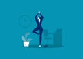 Business yoga concept. businesswoman meditating on table vector