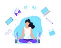 Business yoga concept vector. Office meditation, self-improvement, controlling mind and emotions, zen relax Royalty Free Stock Photo