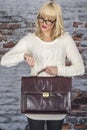 Business Young Woman Carrying a Briefcase Royalty Free Stock Photo