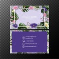 Businesscard template with flowers on blue background